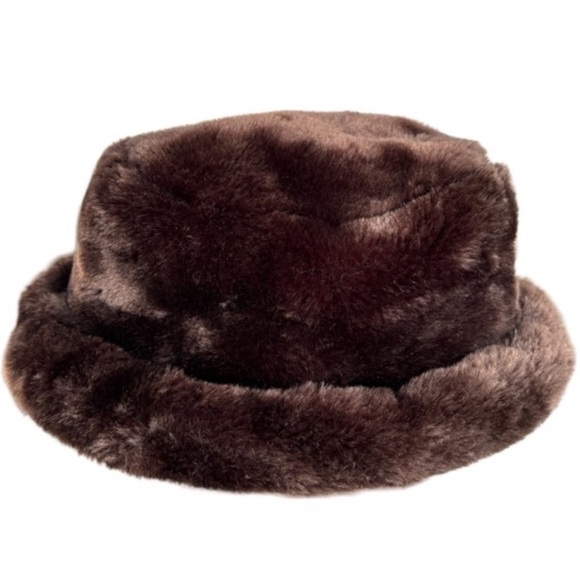 Luxury Fur Bucket Hat Faux Fur Mink Vintage Plush Chocolate Brown Retro One Size - Picture 14 of 15